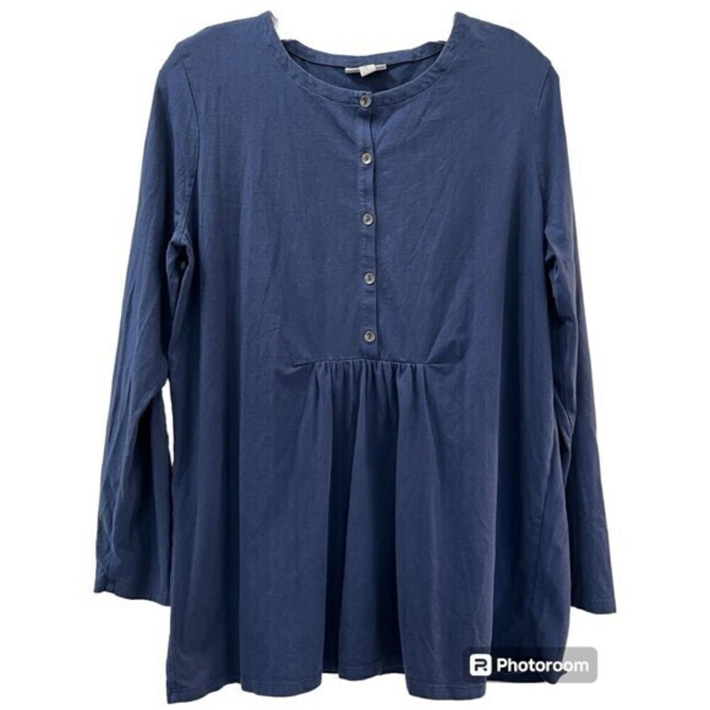 J. Jill Navy Blue Button-Front Tunic Top